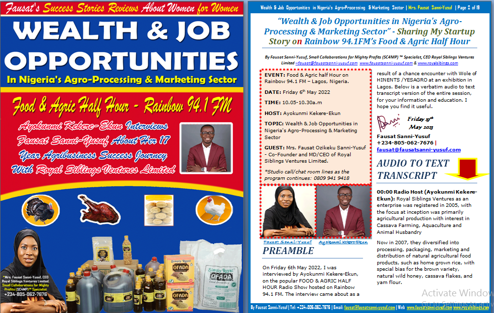 SCREENSHOT - 2 PAGES [NOW LIVE!] FAUSAT’S 25 MINUTE INTERVIEW ON RAINBOW 94.1 FM | Wealth & Job Opportunities in Nigeria's Agro-Processing & Marketing Sector