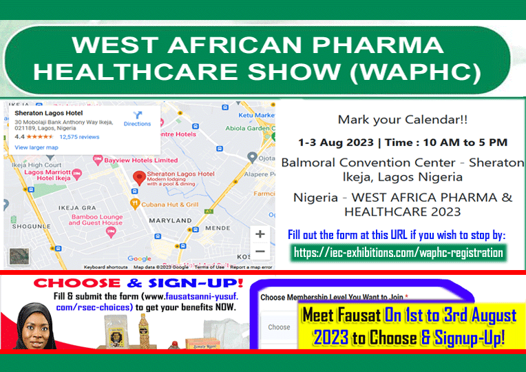 WEST AFRICA PHARMA HEALTHCARE EXHIBITION | Visit Royal Siblings Ventures Limited’s Stand – Meet Fausat On 1st to 3rd August 2023 to Choose & Signup-Up to Royal Siblings Entrepreneurs Club