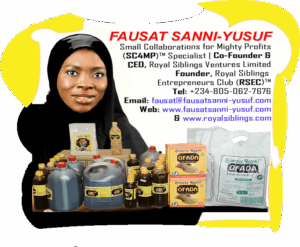Expert business strategist, export infrastructure pioneer, and Co-Founder/CEO of Royal Siblings Ventures Limited, Mrs. Fausat Sanni-Yusuf